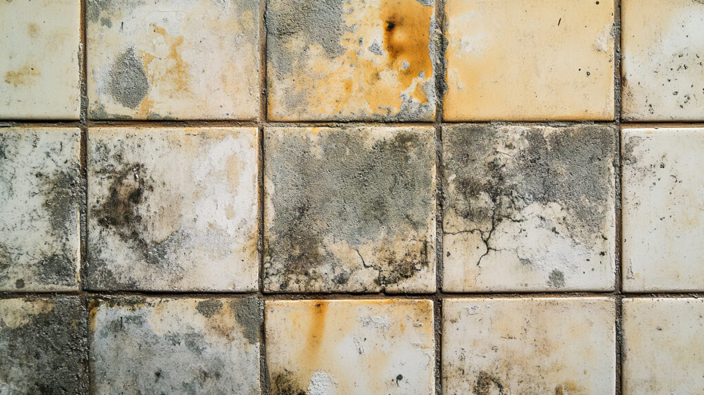 Grimy and stained white tiles in El Paso.